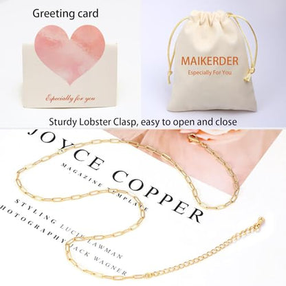 14K Gold Plated Paper Clip Chain Link Necklace Satellite Chain Necklace for Women - color: Dainty Paperclip Necklace