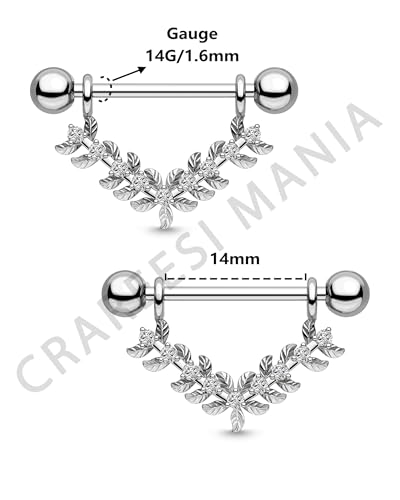 Nipple Shield Ring 316L Stainless Steel Nipple Piercing Jewelry 14G Flower Nipple Barbell for Women and Men - color: Silver