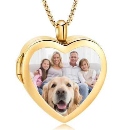 Oinsi Cremation Locket Necklace For Ashes Of Loved One Carry Photo Glass Memorial Urn Jewelry 316L Stainless Steel Keepsake Gifts - color: B-Gold