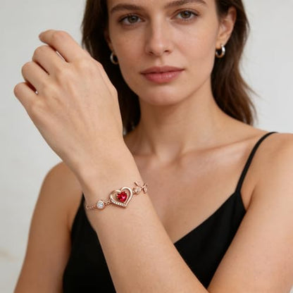 1CT Rose Heart Birthstone Bracelet for Women Love Gift - style: 01/07-Jan/July Ruby Rose Gold