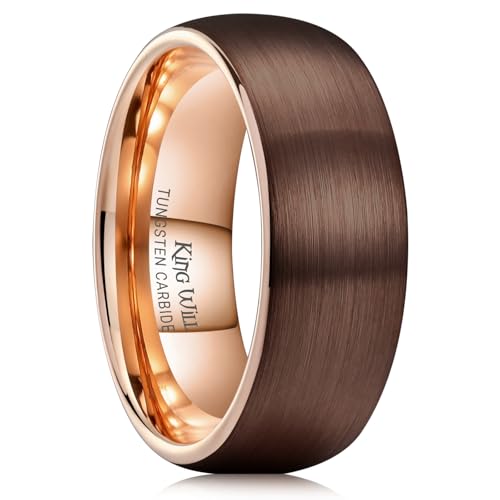 King Will Wedding Band for Men Women, 2/4/6/7/8mm Domed Matte Brushed Tungsten Carbide Rings, Solid/Dual Color Engagement Rings, Comfort Fit - color: Brown-8mm