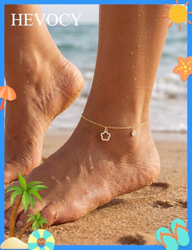 Gold Anklet Set for Women, Layered Beach Anklets | Layered gold-tone ankle bracelets, designed for beach days, vacations, and summer wear - style: Gold Anklet 6