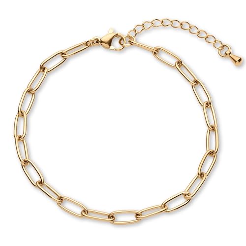 Gold Bracelets for Women, Paperclip Link Chain Adjustable Bracelet with a Lobster Clasp 18k Real Gold Plated Yellow Rose Silver Stainless Steel, Handcrafted Jewelry, Birthday Graduation Christmas Gift