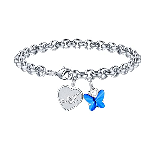 IEFWELL Initial Bracelets for Girls, Butterfly Letter A-Z Bracelets Jewelry | Silver Plated, Heart Initial Bracelets for Girls, Crystal Butterfly Bracelets, Teen Girl Gift Trendy, Jewelry Birthday Gift - color: White-A'