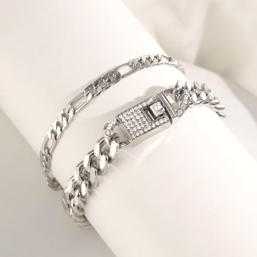 14K Gold Anklets for Women Waterproof Rhinestone Ankle Bracelet Layered Cuban Link Chain Diamond Anklet Beach Jewelry for Women - color: Style B-Silver Anklets