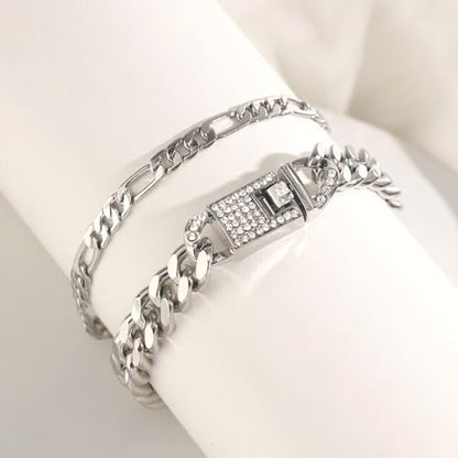14K Gold Anklets for Women Waterproof Rhinestone Ankle Bracelet Layered Cuban Link Chain Diamond Anklet Beach Jewelry for Women - color: Style B-Silver Anklets