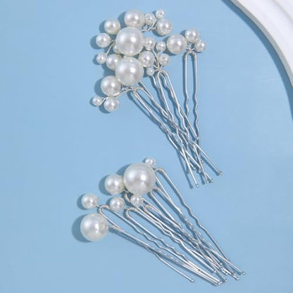 12 Pieces Bridal Wedding Hair Pins Handmade Pearl Bridal Hair Accessories for Brides Women Girls Silver - color: Silver