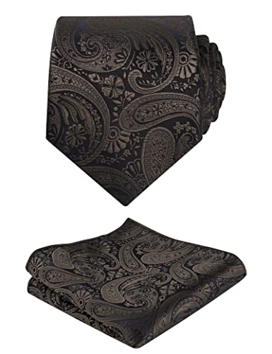 Alizeal Mens Gradient Paisley Necktie and Pocket Square Set | Elegant Design Perfect for Weddings Banquets Business Formal Events - color: 170-coffee