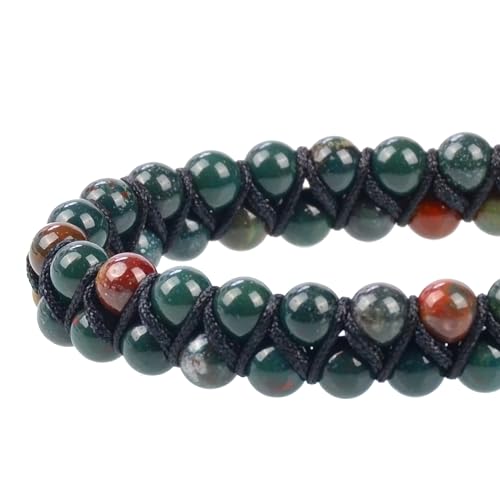 MASSIVE BEADS Double Layer Natural Chakra Healing Power Crystals Macrame Bracelet Yoga Stone Beads Gemstone Meditation Relax Anxiety Bangle for Unisex Women Men - color: Bloodstone, size: 6mm
