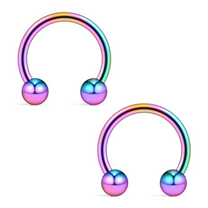 8PCS Assorted Colors Stainless Steel Body Jewelry Ball Eyebrow Ear Navel Belly Lip Piercing Bar Ring 16G 8mm - style: Nose Ring with Balls