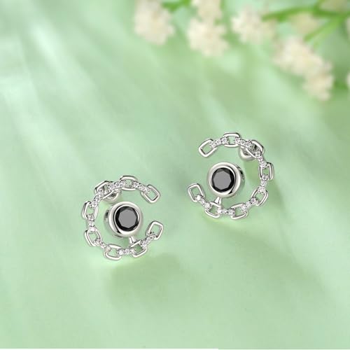 Elegant C-Shaped Crystal Stud Earrings with Birthstone Earring Silver Plated Fashion Jewelry for Women CE0003 - color: Black