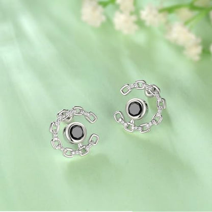 Elegant C-Shaped Crystal Stud Earrings with Birthstone Earring Silver Plated Fashion Jewelry for Women CE0003 - color: Black