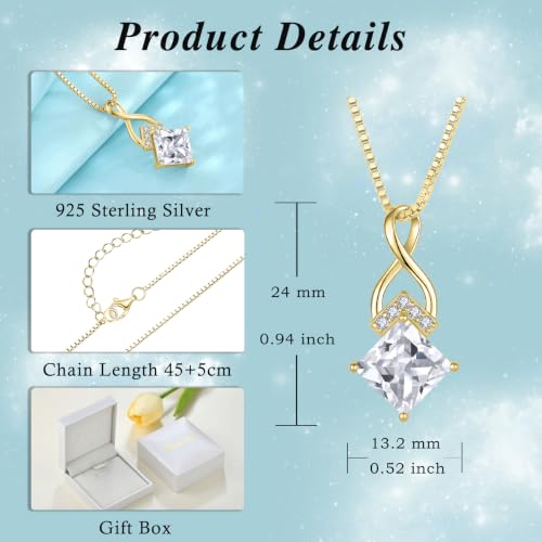 Infinity Necklace 925 Sterling Silver Princess Cut Pendant Birthstone Jewelry for Women - color: Golden Yellow