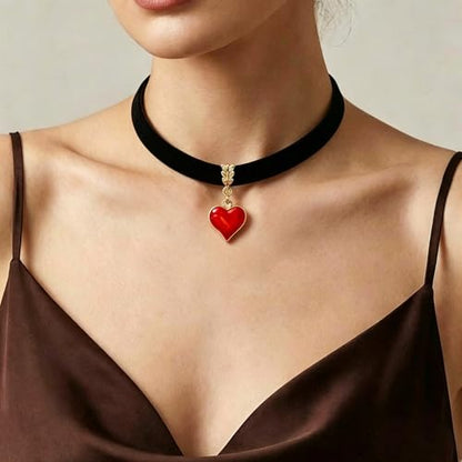 Black Necklaces for Women,Adjustable Layered Collar,Goth Jewelry - color: Red Heart