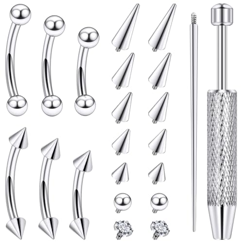 16G Eyebrow Ring Piercing Jewelry Surgical Steel Curved Barbell Vertical Labret Lip Ring Rook Daith Earrings Small Belly Button Ring Piercing Jewelry for Women Silver Black Gold 6MM 8MM 10MM - color: Silver, 6mm 8mm 10mm