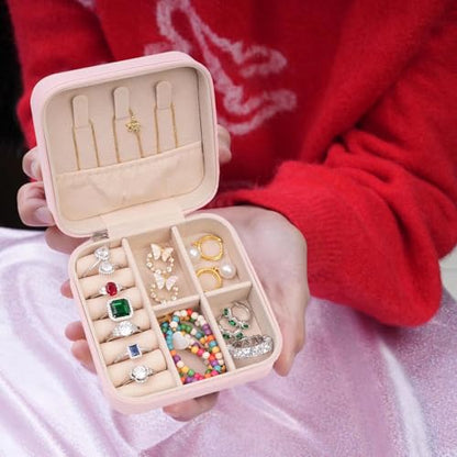 ETHOON Jewelry Travel Case Small Organizer Stocking Box Personalized Gifts Teenage Jewelry Accessories Holiday Wedding Christmas Gift for Women Pink, Letter J - color: Pink J