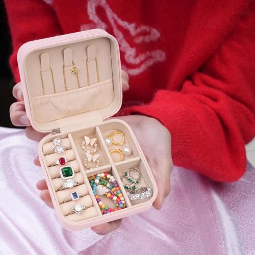 ETHOON Jewelry Travel Case Small Organizer Stocking Box Personalized Gifts Teenage Jewelry Accessories Holiday Wedding Christmas Gift for Women Pink, Letter R - color: Pink R