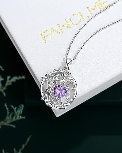 FANCIME Tree of life Birthstone necklace Sterling Silver Pendant Birthstone Necklace Gemstone Anniversary Birthday Jewelry Mothers Day Gifts for Mom Her Wife - color: Feb.-Amethyst