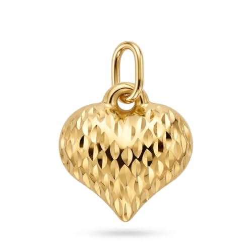 Gold Puffed Heart Charm - 14/10 Karat Gold - High Polish Diamond-Cut Pendant - 3D Jewelry - Great for Gifts - size: Small