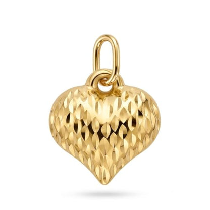 Gold Puffed Heart Charm - 14/10 Karat Gold - High Polish Diamond-Cut Pendant - 3D Jewelry - Great for Gifts - size: Small