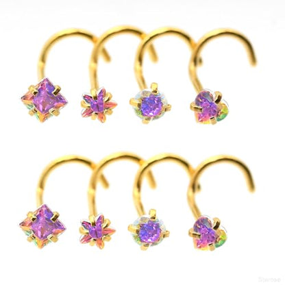 8 Pcs-Pack, Crystal Nose Studs, 20G Stainless Steel, 3mm Zircon, Multiple Shapes Zircon Labret Nose Piercing Ear Jewelry - color: AB Color