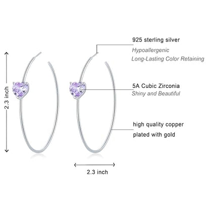 OwMell Large Hoop Earrings for Women 925 Sterling Silver Post 14K Gold Plated Big Hoops Earrings Trendy Pearl Cubic Zirconia Hoop Earrings - color: Purple Silver