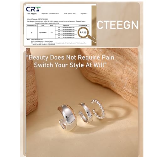 14K Gold/Silver Plated Ear Cuffs Non Piercing Set Clip On Dainty | Non Pierced Ear Cuff, Stackable Small Cartilage Hoop Huggie Set, Tarnish Resistant Hypoallergenic Trendy Jewelry Gift - style: silver style 4