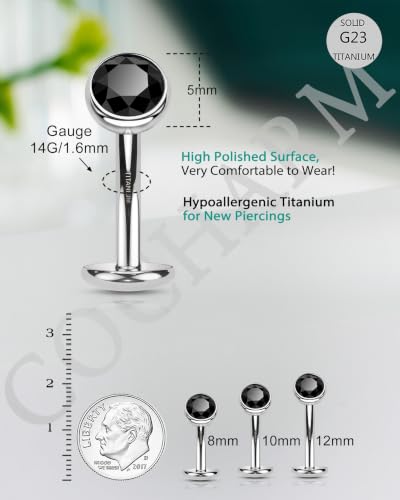 COCHARM G23 Solid Titanium Belly Button Rings Floating Belly Navel Rings 14G Internally Threaded Belly Piercing Jewelry Hypoallergenic - color: BK-12MM