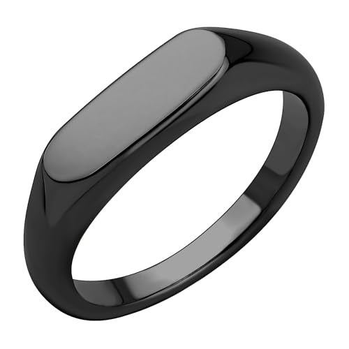 555Jewelry Stainless Steel Solid Plain High Polish Round Signet Ring for Men - color: Oval Black