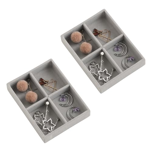 Frebeauty Small Jewelry Trays for Drawer,2 Pack 4 Grid Earring Organizer | Jewelry Display for Rings Stud,Jewelry Box Inserts,Drawer Inserts,Adjustable Dividers,Earring Organizer,Stackable,Mini Size - color: Grey, size: 4 Grids Set 2