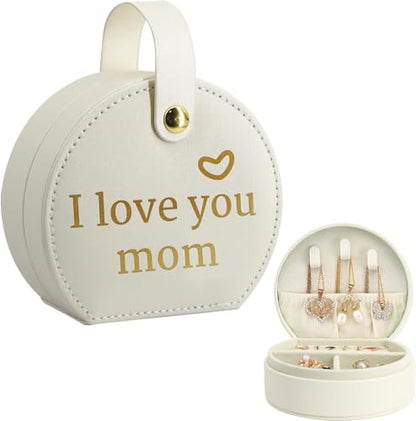 COLLECTIVE HOME - Travel Jewelry Case, Elegant Half-Moon Design with Heartfelt Message, Detachable Handle, Personalized Mother's Day Gift, Cherishing Special Moments (I love you mom) - color: I love you mom