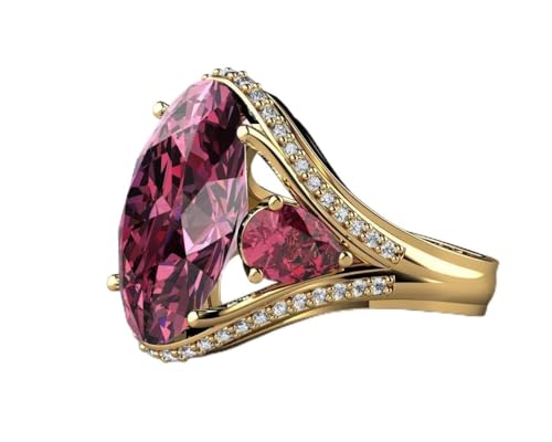 AZQ Vintage 925 Sterling Silver Ruby Ring Cocktail Rings Oval Cut Red Gem Cubic Zirconia Anniversary Promise Ring CZ 3-Stone Eternity Engagement Wedding Band Ring for Women - size: US Code 10