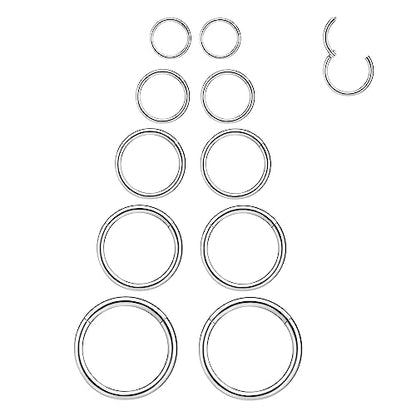 LEE&RO 16G 6MM 7MM 8MM 9MM 10MM Hinged Clicker Septum Rings 16G Nose Hoop Tragus Helix Cartilage Hoop Earrings - color: silver