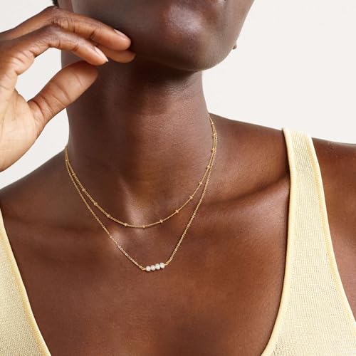 MEVECCO Dainty Choker Necklaces for Women, Beaded and Multi-Row Chains | 14K Gold Plated Brass, Select Silver Plated Brass Options, Polished And Textured Profiles For Everyday Styling - style: Gold Satellite Bead