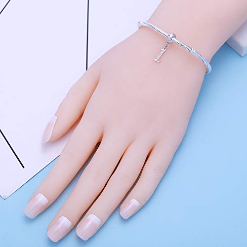 925 Sterling Silver Letter Charms Fits Pandora Bracelets, Gift for Women | A-Z Alphabet Initial Charm with CZ,Great gift for Christmas, Valentine's Day, Mother's Day. - color: I