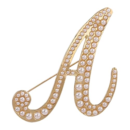 A-Z Initial 26 Letter Brooch Pins, Gold Faux Pearl Alphabet Badges Breastpin for Hat Bag Dress Coat Suit Accessory, Elegant Name Personalized Gifts for Women Men - color: A