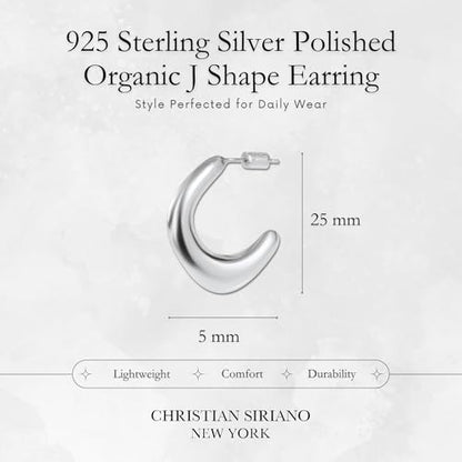 18K Gold Plated Sterling Silver Earrings for Women – Pure & Polished, Twist, Square, Hinged Tube, Abstract & Heart Shape Hoops – Lightweight, Hypoallergenic, Non-Tarnish Jewelry (Sizes: 3x35mm-46x30mm) - color: Silver, size: Abstract Shape (5x25mm)
