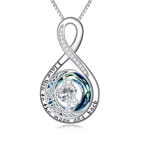 TOUPOP Birthstone Necklace for Women 925 Sterling Silver Moon and Star Pendant Necklaces I Love You to the Moon and Back Jewelry Anniversary Birthday Gifts for Her Wife Girlfriend Mom - color: 04-Apr-Simulated Diamond