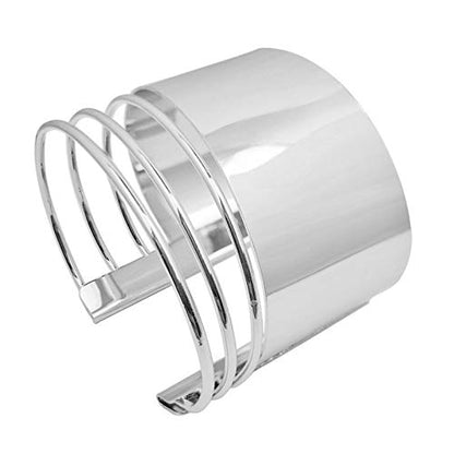 COLORFUL BLING Punk Alloy Hollow Geometric Smooth Polished Gold Hoop Open Cuff Wide Bracelet Bangle Wrist Jewelry for Women Lady - color: silver hollow short