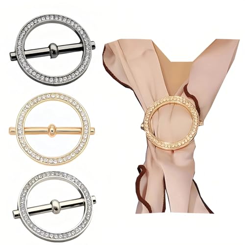 SYWDUDUCLT Scarf Ring for Women's Shawl, Silk Neckerchief, Tshirt, Gold/Sivler, S/M/L, 2 Pcs - style: Circle