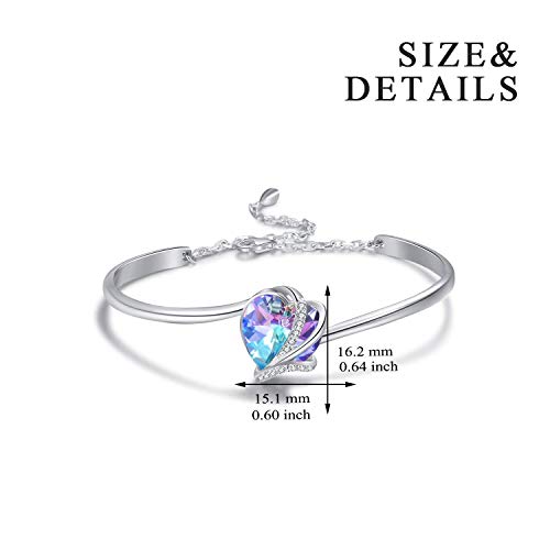 AOBOCO I Love You Jewelry - Sterling Silver Blue Purple Love Heart Bangle Bracelet Embellished with Crystals from Austria, Fine Anniversary Birthday Jewelry Gifts for Women - style: 01 Blue Purple Bracelet