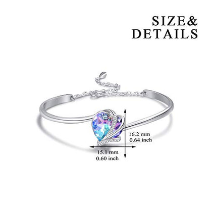 AOBOCO I Love You Jewelry - Sterling Silver Blue Purple Love Heart Bangle Bracelet Embellished with Crystals from Austria, Fine Anniversary Birthday Jewelry Gifts for Women - style: 01 Blue Purple Bracelet
