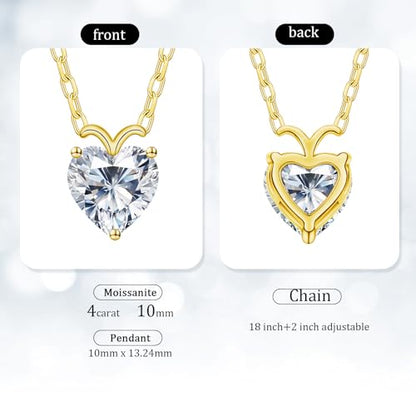ForeverLove Heart Necklaces for Women, 4-2 Carats Heartshap Moissanite, Silver Pendant Jewelry, Anniversary Birthday Gifts for Wife, Girlfriend, Daughter, Mom - style: 4.0 Carats Heart Moissanite Gold-plated Sterling Sliver Necklace
