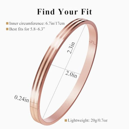 18K Gold Plated Bracelet Love Bangles for Women, 6.7in / 7.1in | Stainless steel, Waterproof & Non tarnish. Elegant & Shining. Verstaile for daily wear, perfect for stacking. Ideal Gift. - color: Rose Gold-6.7in