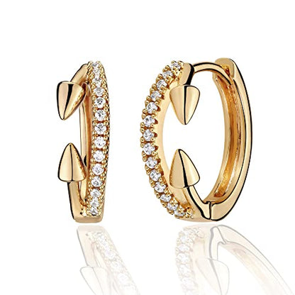 VACRONA Cubic Zirconia Huggie Earrings 14k Gold Plated Tiny Earrings Small Huggie Hoop Earrings Simple Lightweight Hoops Gift for Women - color: arrow crown