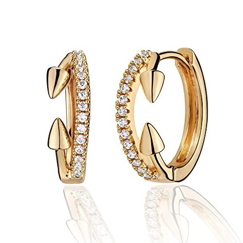 Cubic Zirconia Huggie Earrings 14k Gold Plated Tiny Earrings Small Huggie Hoop Earrings Simple Lightweight Hoops Gift for Women - color: arrow crown