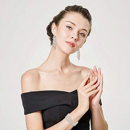 JOERICA Bridal Wedding Crystal Bracelet and Earrings Jewelry Set Rhinestone Dangle Earrings Adjustable Bracelet Bangle for Women Bridesmaid Jewelry Set