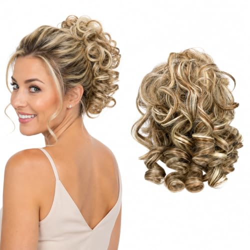 CAISHA Jumbo Hairpiece Scrunchy Updo Voluminous Curly Messy Bun Brown With Light Blonde Highlights G28L - color: brown with light blonde highlights #6H613 G28L