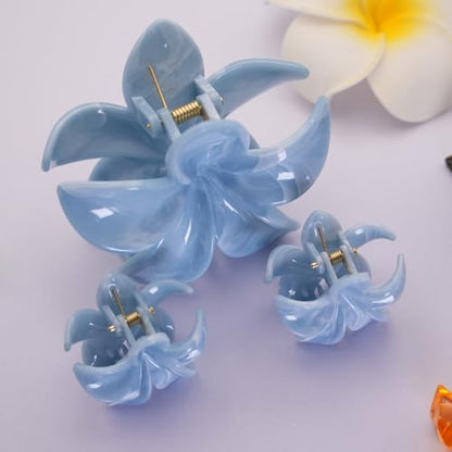 Flower Hair Clips for Women Girls Claw Clips Set Light Gray Plumeria with Marble Design Barrettes Summer Hair Clip Fashion Hair Styling Accessories for Thick Thin Hair(3Pcs: 1 Large 2 Small) - color: Light Gray