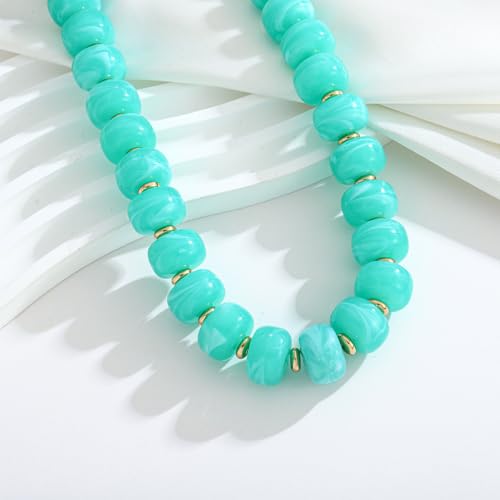 Chunky Beaded Necklace for Women Trendy Multicolor Resin Beads Choker Necklaces Boho Summer Statement Necklace Chunky Heart Jewelry - color: Bead necklace-lake blue